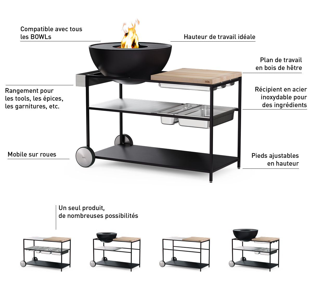 FIRE KITCHEN avec BOWL 57 Set Plancha Grille basse